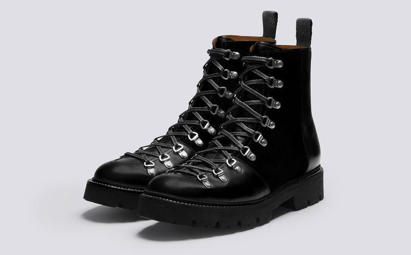 Grenson Brady Mens Hiker Boots - Black Colorado Leather on Commando Sole NL3764
